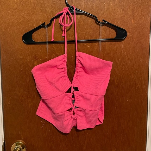 Wild Fable Berry Pink lace up top Size: L - Picture 3 of 3